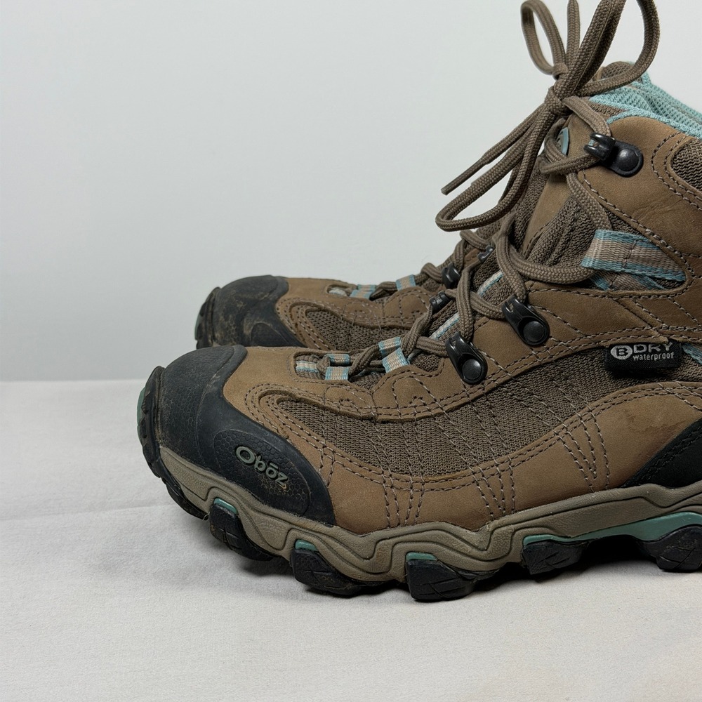 Oboz Bridger Mid B-DRY Waterproof Hiking Trail Boots Brown Teal Womens Size 8 - Picture 13 of 16